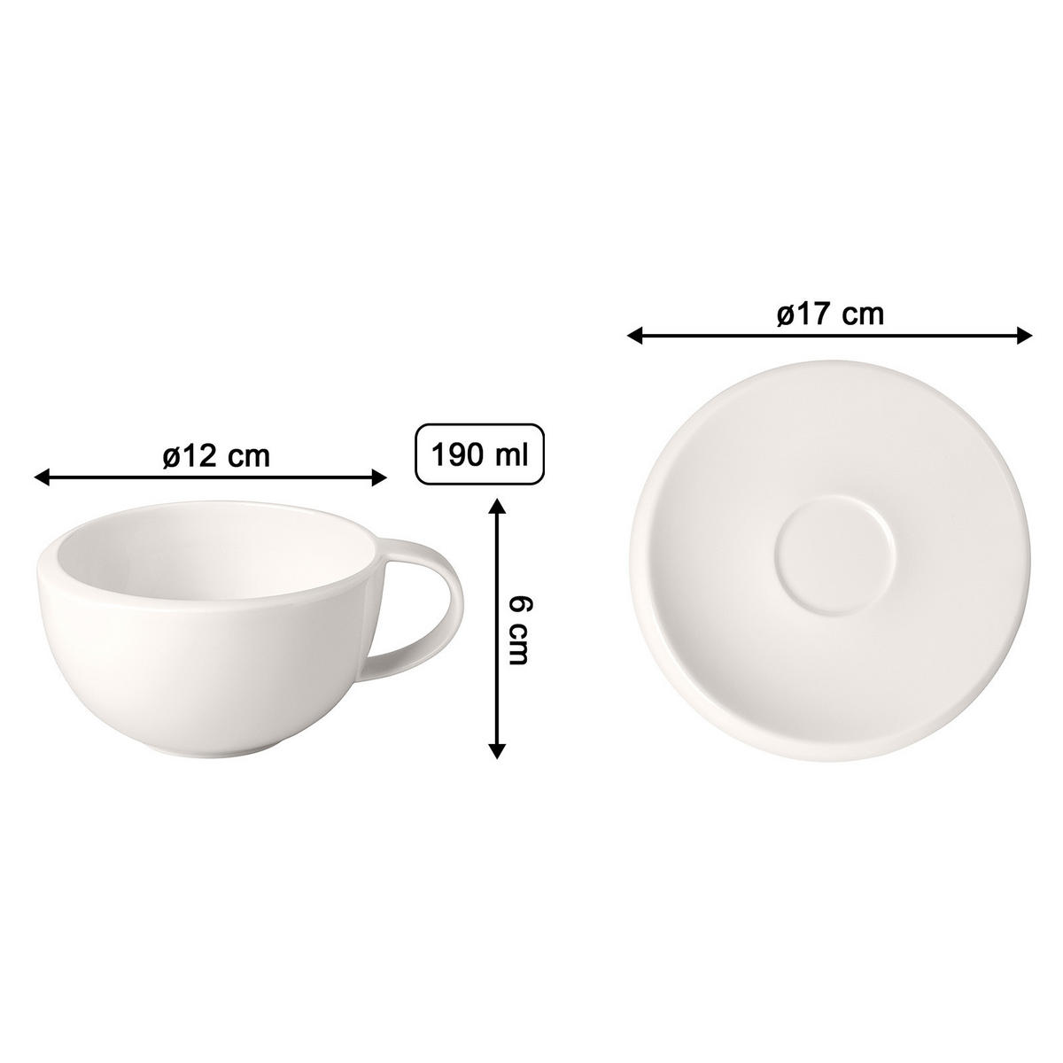 KAFFEETASSE MIT UNTERTASSE NewMoon weiß 190 ml - Weiß, Keramik (17/7.8/17cm) - Villeroy & Boch