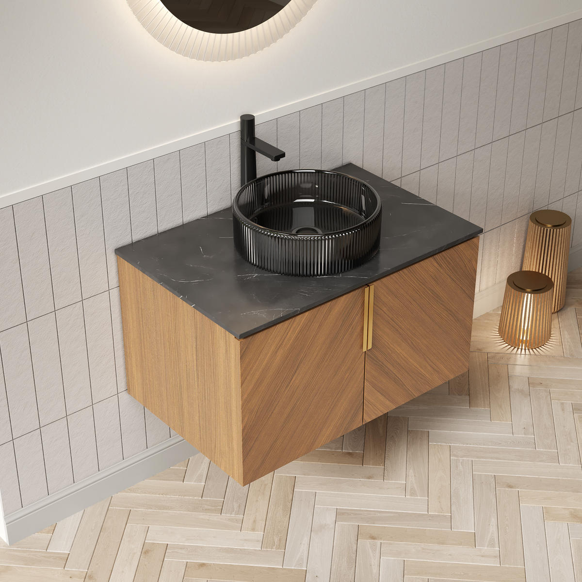 WASCHTISCH Braun-Eiche 76/50/52 cm - Schwarz, Holz (76/52.6/50cm) - PANGIVO