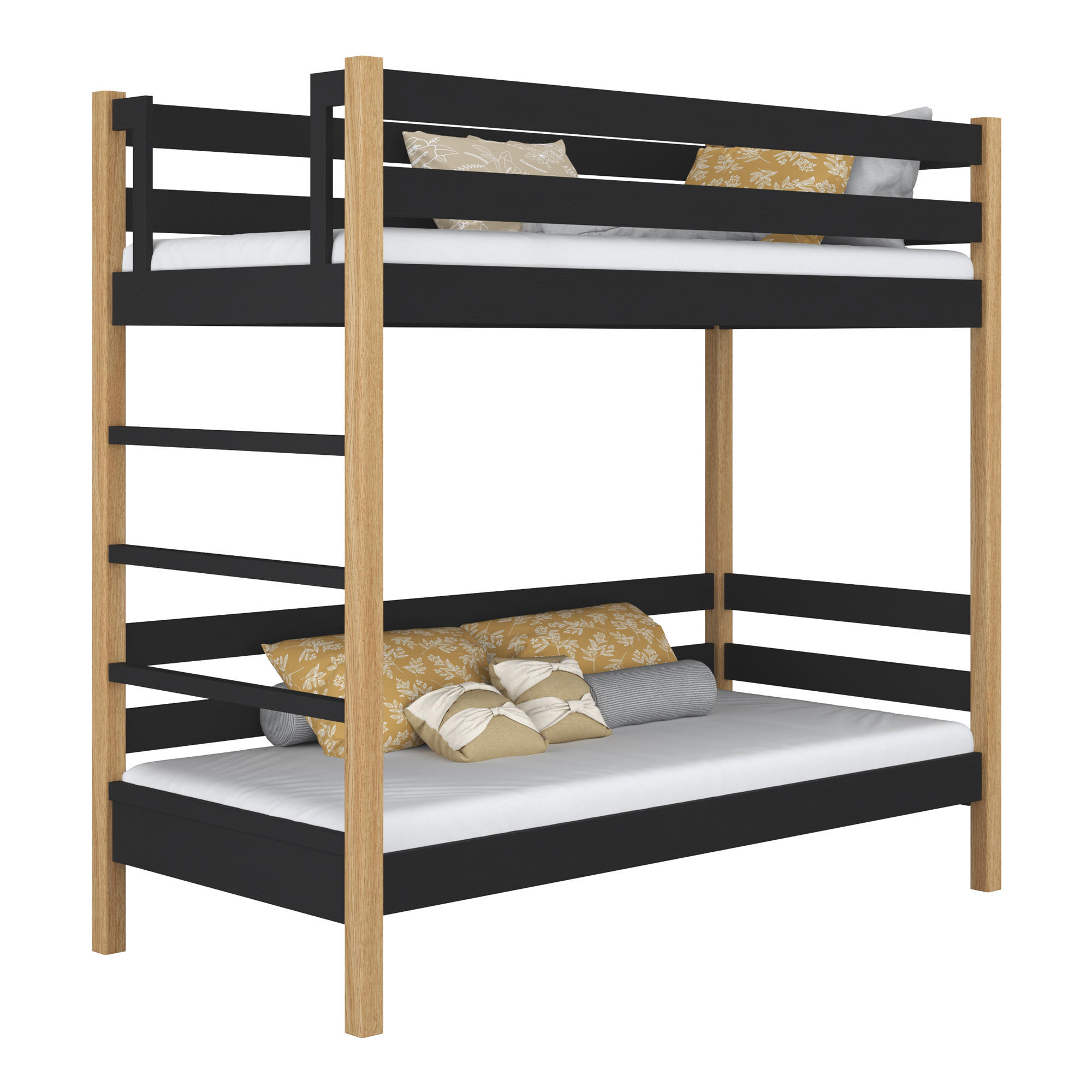 ETAGENBETT N03 Schwarz / Eiche Natur 90/180 - Schwarz/Eiche Artisan, Naturmaterialien/Holz (90/180cm) - N-Wood