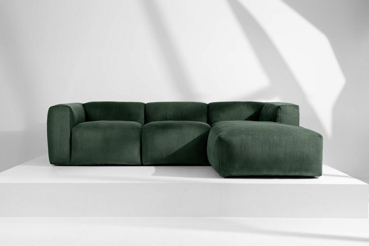 ECKMODULSOFA-RECHTS BUFFO mit extrem weicher und bequemer Sitzfläche, Kordstoff, dunkelgrün - Dunkelgrün, Textil (297/180cm) - KONSIMO®