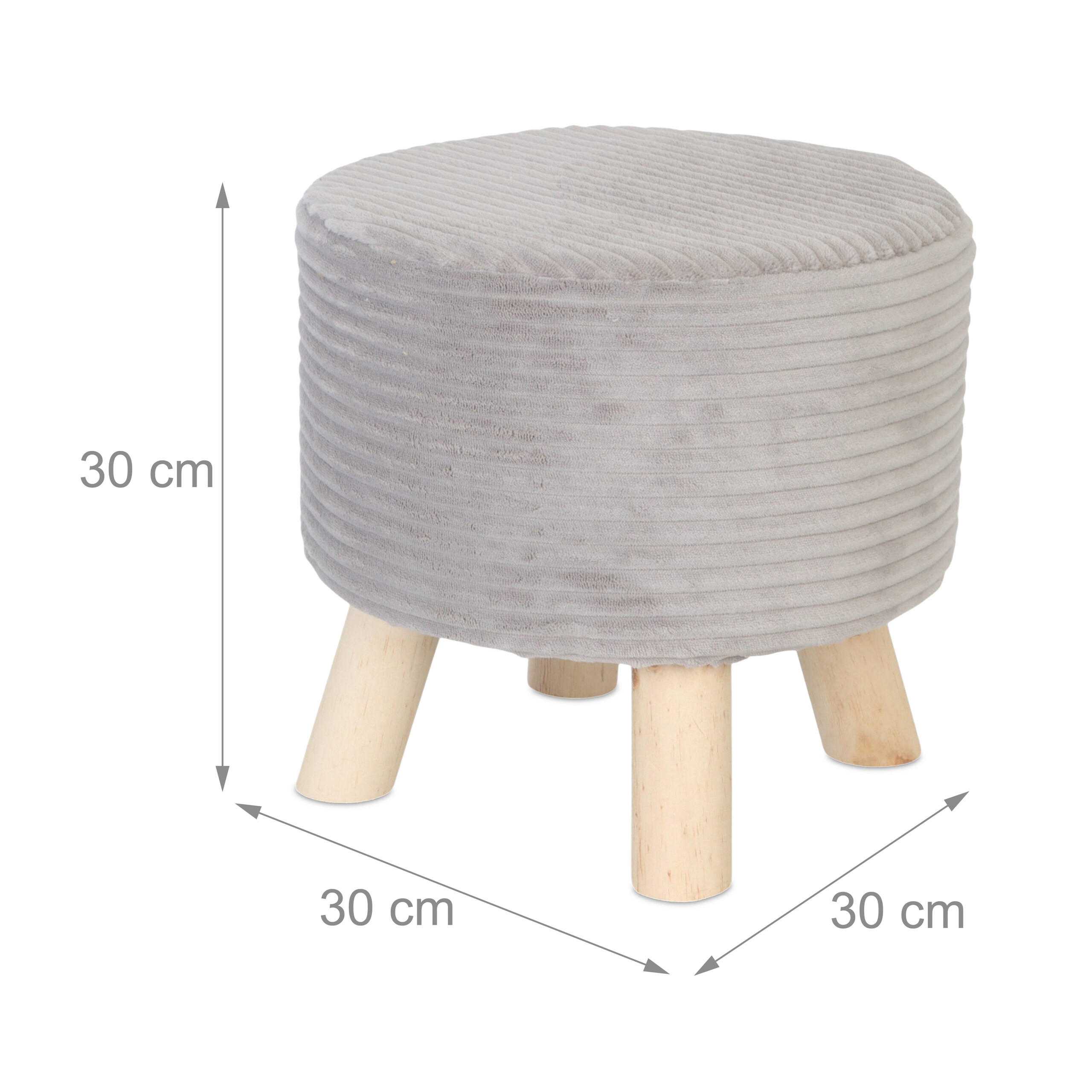 Thumbnail - Relaxdays Cord-Hocker, Grau, Textil, 1-Sitzer, Rund, 30x30x30 cm, Wohnzimmer, Hocker, Sitzhocker