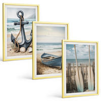 BILDER SET 3er Set - 40x60 cm Goldrahmen - Anker, Boot, Ruder, Strand - Goldfarben, Kunststoff (40/60cm) - TULUP