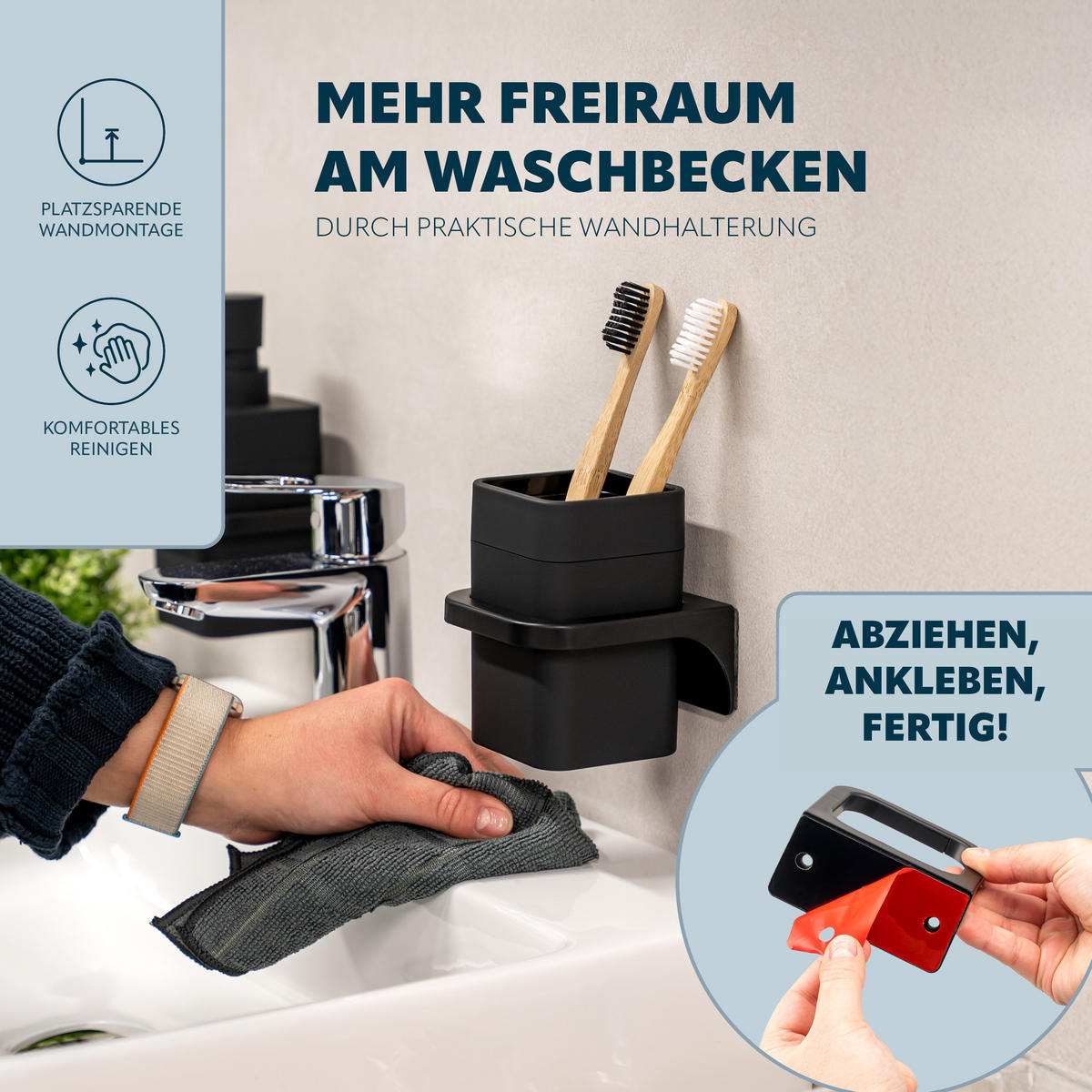 ZAHNPUTZBECHER SAVONA Softtouch, schwarz, eckig - Schwarz, Kunststoff (9/10.5/9cm) - bremermann