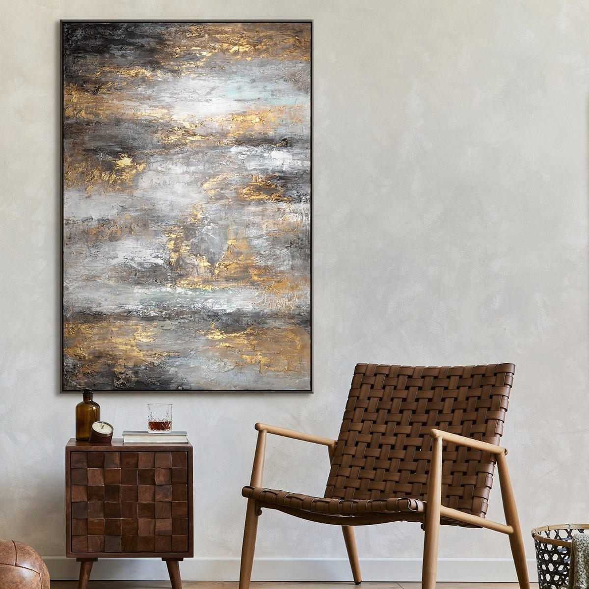GEMÄLDE Milchstraße III Schattenfugenrahmen Grau 120x80 cm - Grau, Holz (120/80cm) - YS-art gallery