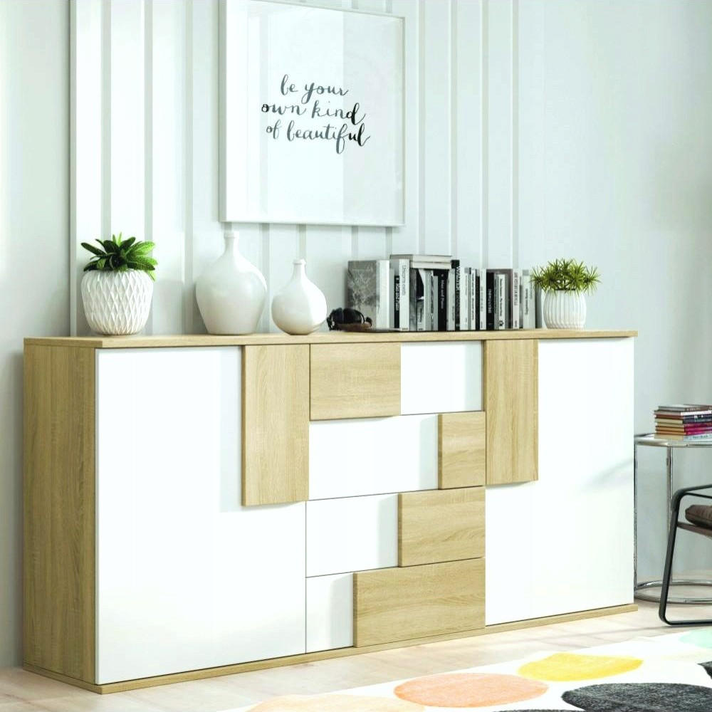 SIDEBOARD ESTRADA 181/85/45 cm mit 4 Schubladen 2 Türen Sonoma Eiche - Weiß/Sonoma Eiche, Holzwerkstoff (181/85/45cm) - MASSENO