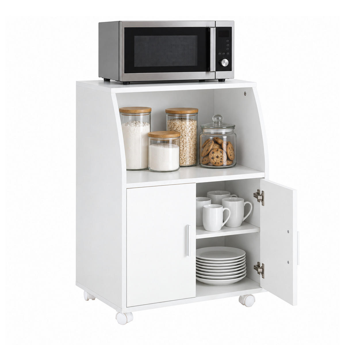 KÜCHENWAGEN weiß, 55 x 84 x 38 cm, mit 2 Türen und verstellbarem Einlegeboden, für Mikrowelle, Drucker und Kaffeemaschine - Weiß, Holzwerkstoff (55/84/38cm) - SoBuy
