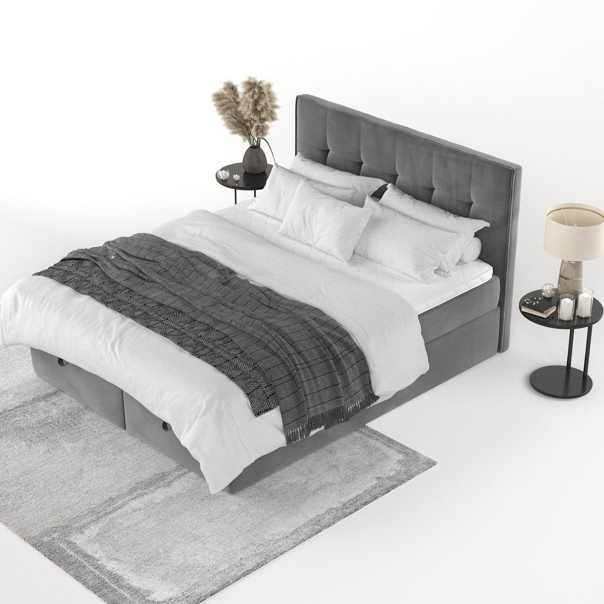 BOXBETT Tivra 200/200 cm Grau im Kronos Stoff - Schwarz/Grau, Holz/Holzwerkstoff (200/200cm) - AltaBeds