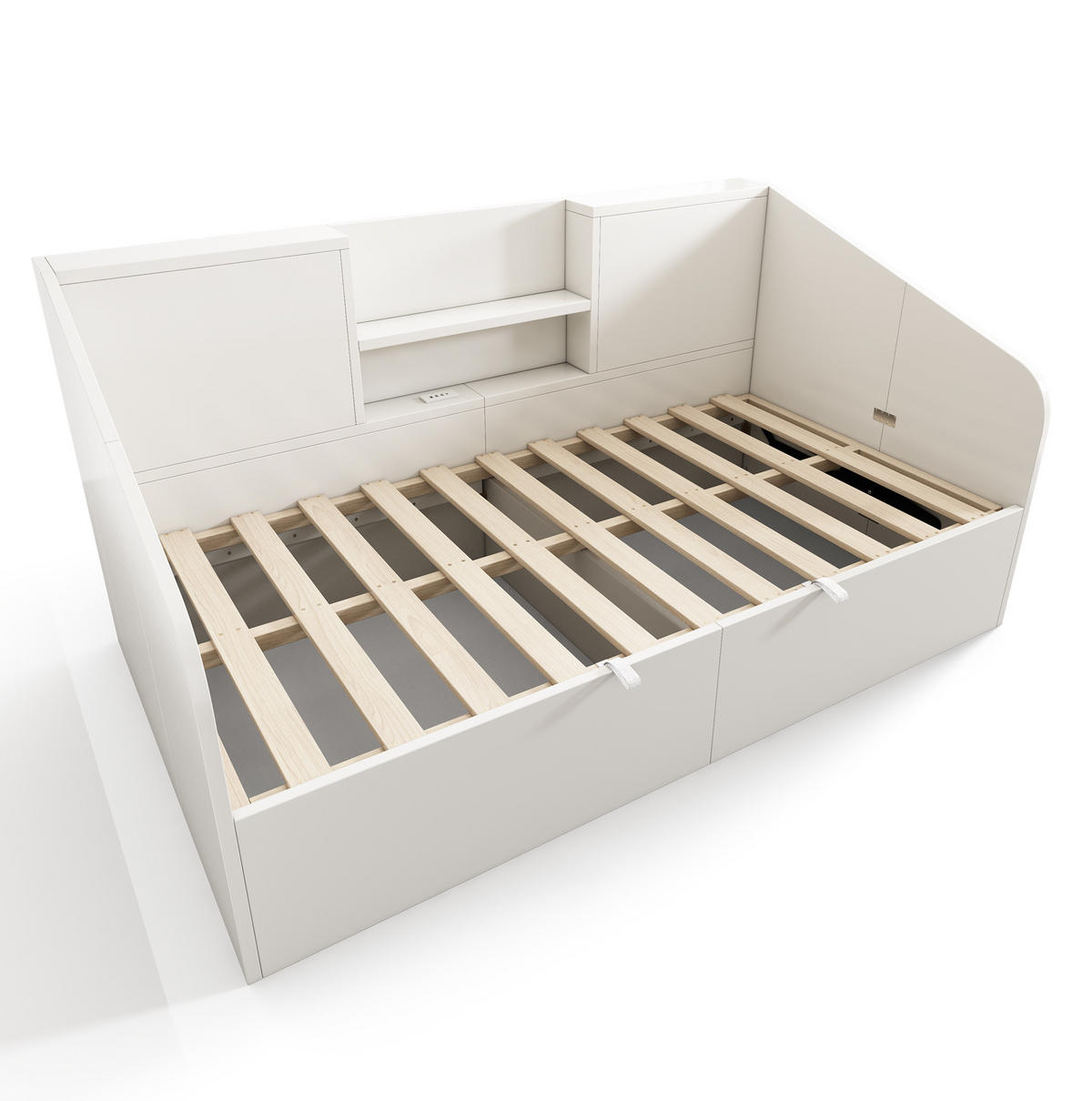 POLSTERBETT aus MDF 90x200 cm in Weiß mit USB-C-Ladestation - Weiß, Holzwerkstoff (90/200cm) - Modfu
