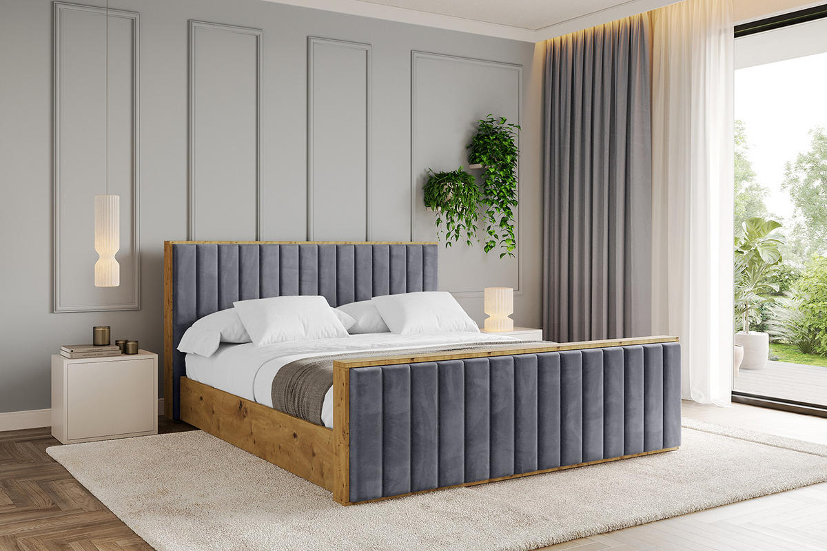 POLSTERBETT mit Bettkasten, Fußteil und Lattenrost, Boxbett ohne Matratze - ENZO4-Z 140x200 Dunkelgrau - Dunkelgrau, Holzwerkstoff/Textil (140/200cm) - ALTDECOR
