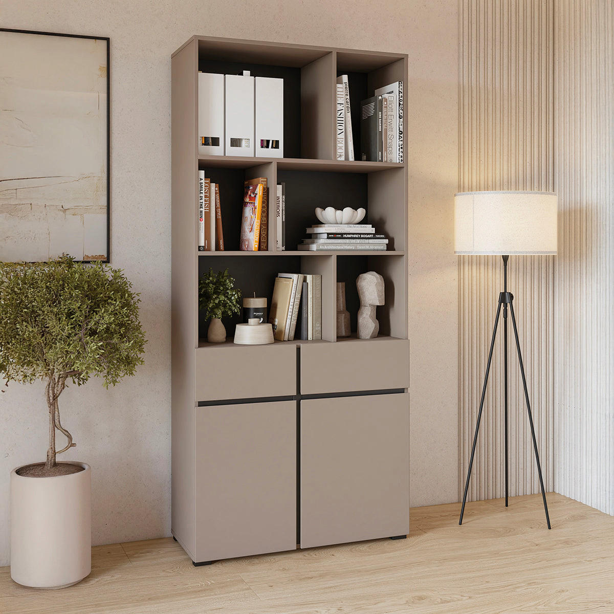 REGÁL NA KNIHY Lilia Taupe - taupe, kompozitné drevo (85/190/38.5cm) - Petits-meubles