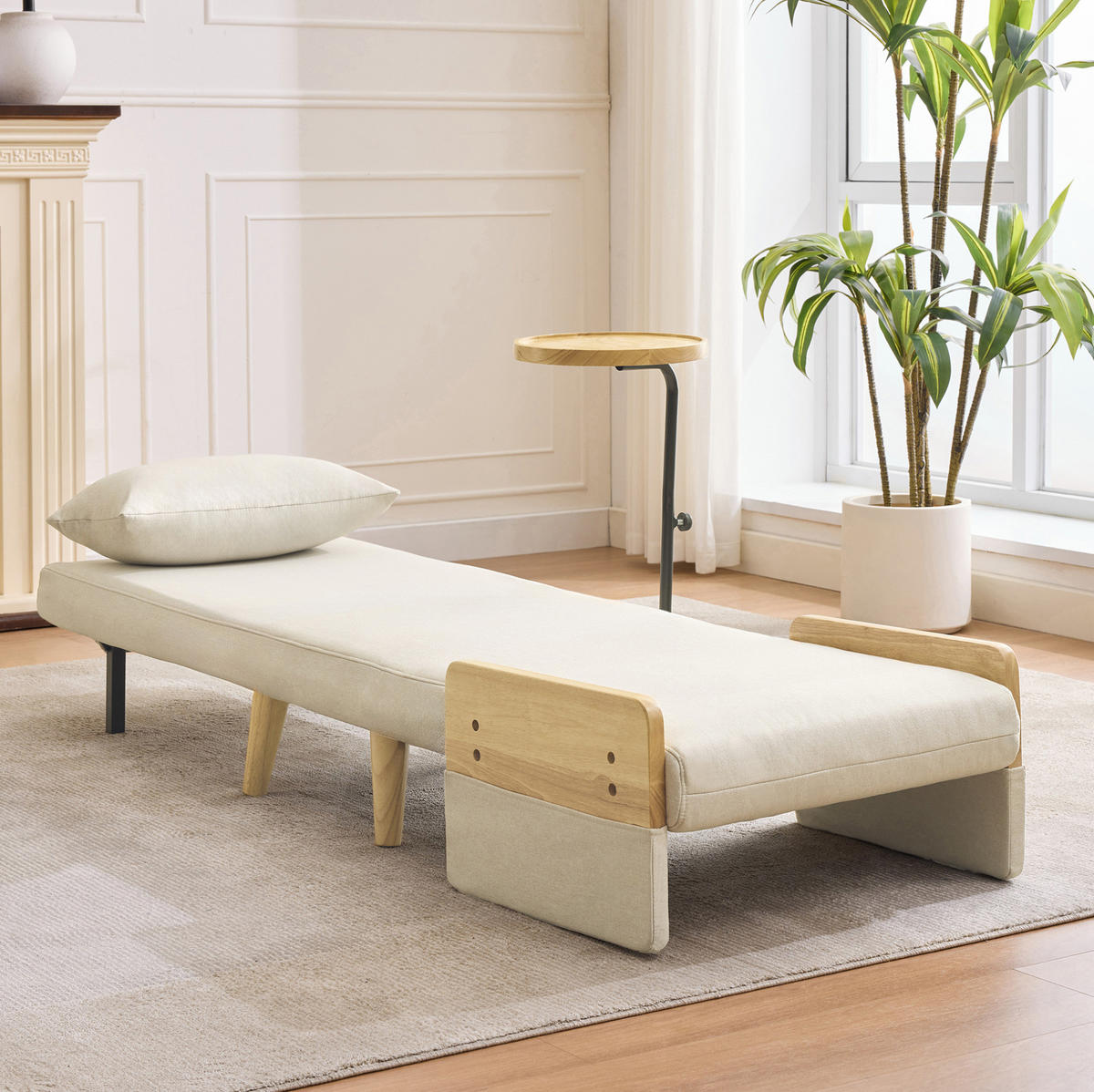 SESSEL 88/74,5/66 cm mit Schlaffunktion und Holztablett in Beige - Beige, Textil (88/74.5/66cm) - BEAOK