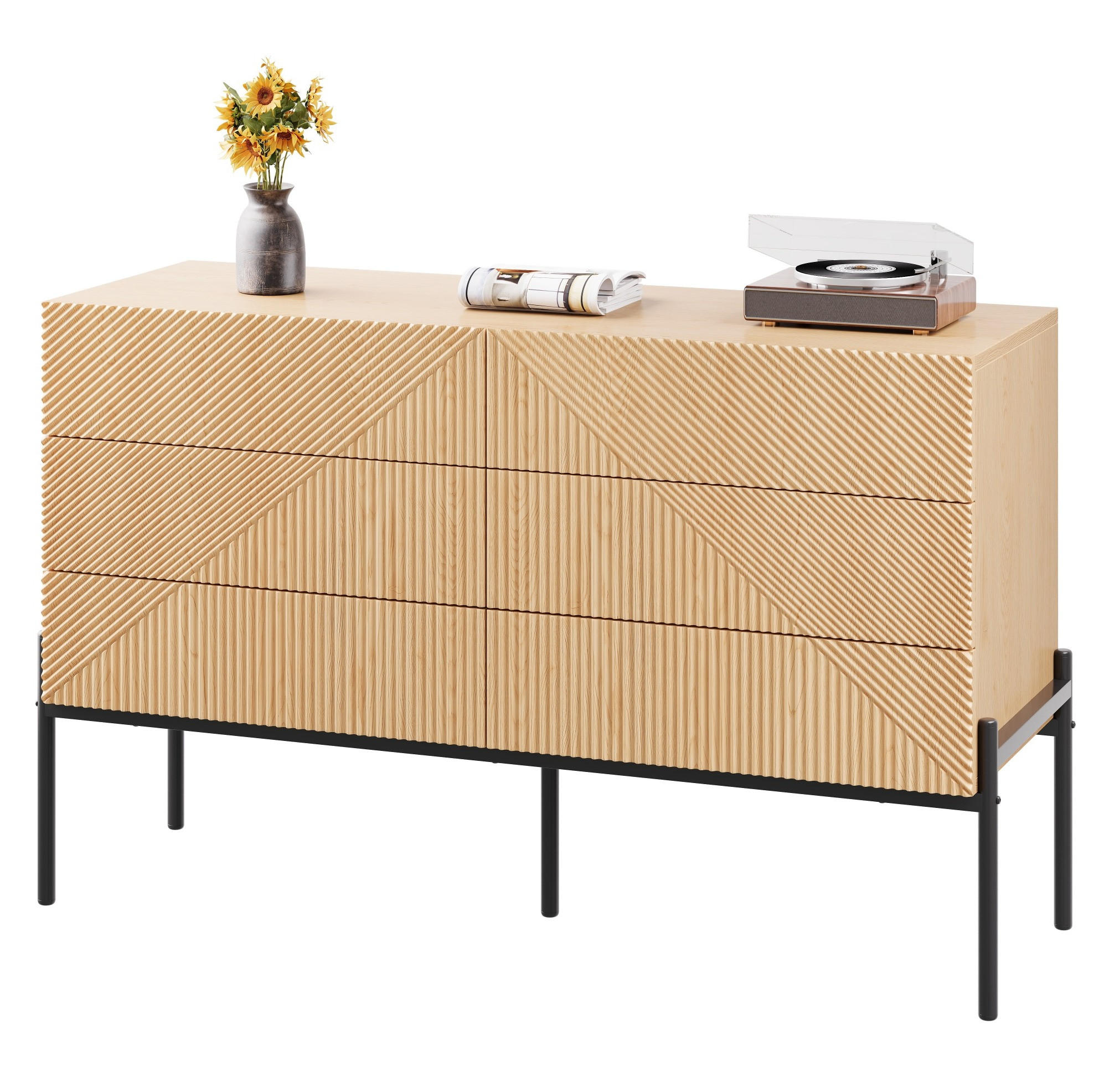 SIDEBOARD 115.5/38/75 cm Natur aus MDF mit 6 Schubladen - Naturfarben, Holzwerkstoff (38/75/115.5cm) - OKMYHOME