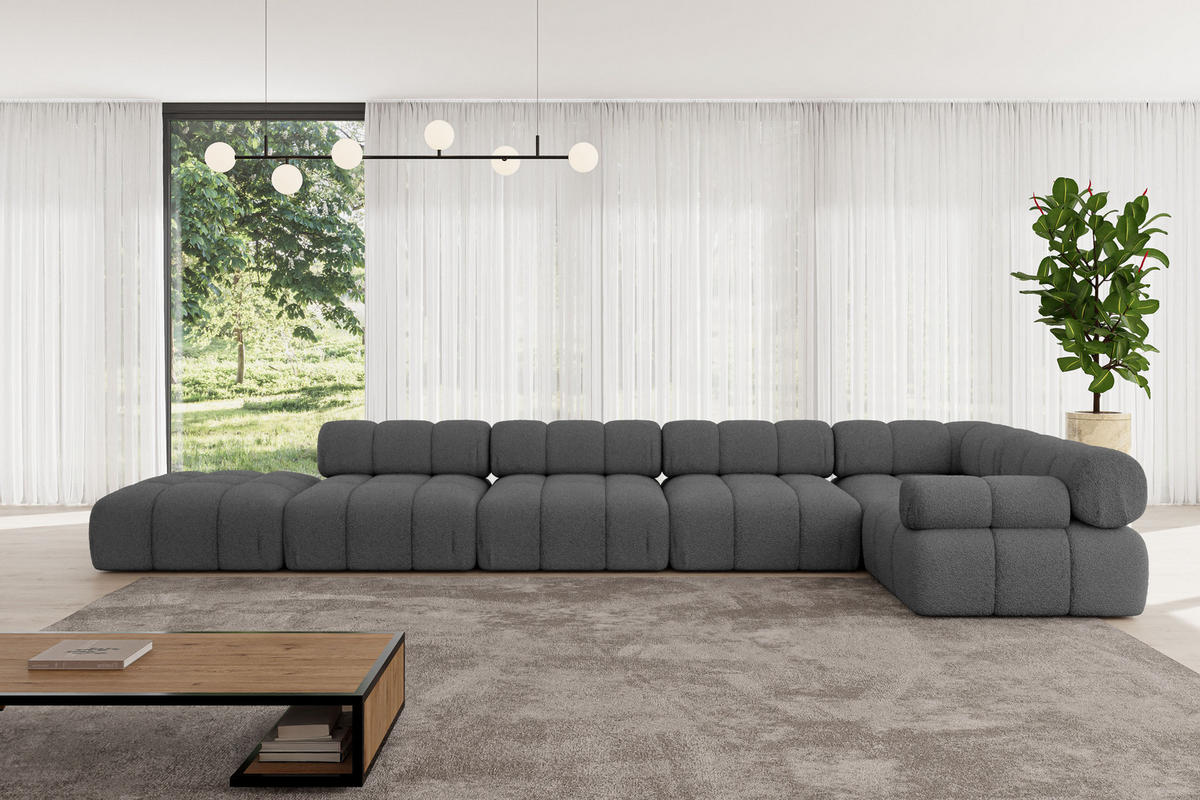 ECKSOFA modulares Sofa Felto-L3 - 475x190x70 cm Grau Bouclé - Grau, Holzwerkstoff/Textil (475/190cm) - ALTDECOR