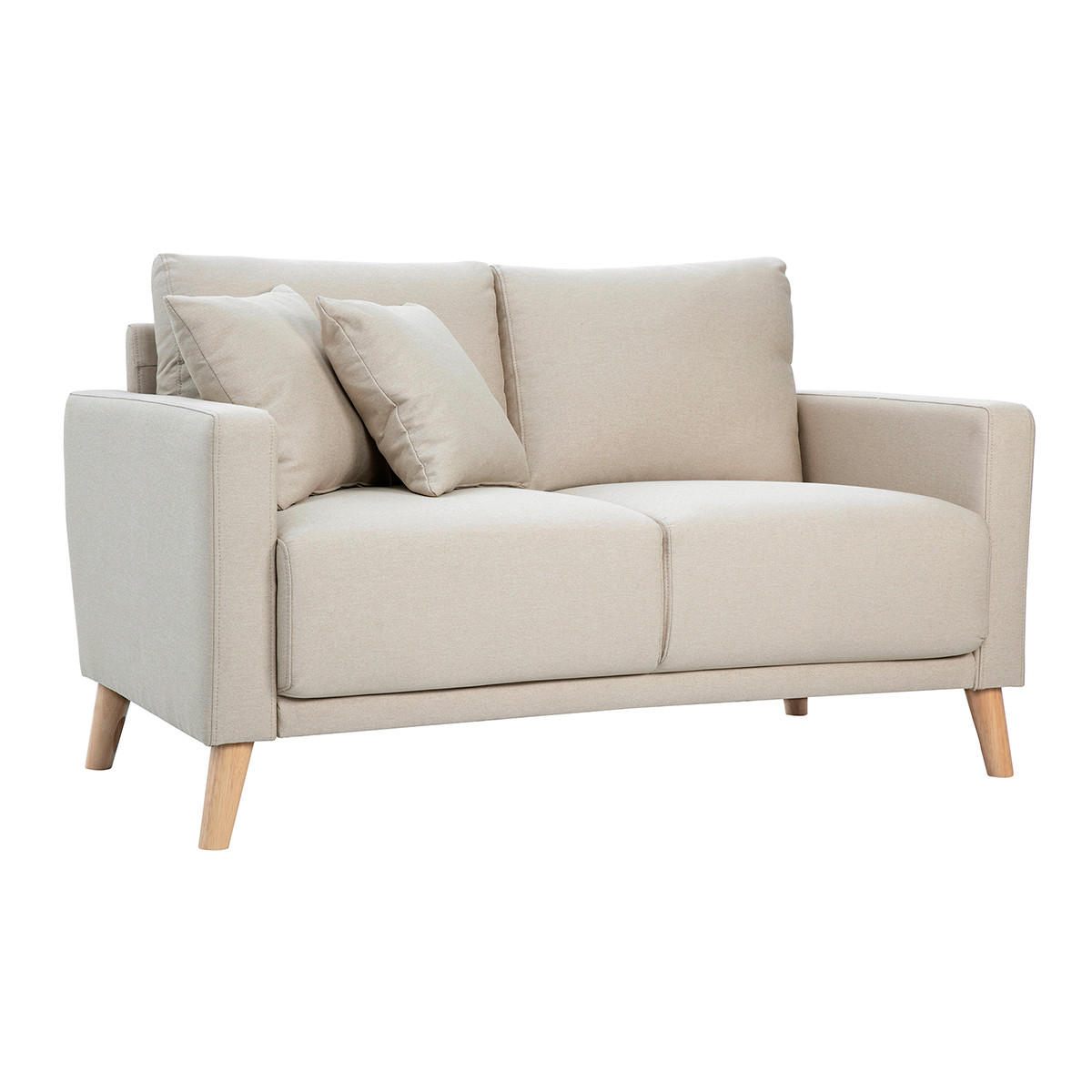 SOFA 2-Sitzer Stoff Beige Holz Hell MUNIK - Beige, Textil (137/81/75.5cm) - Miliboo