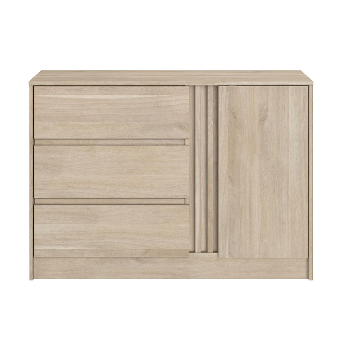 KOMMODE 1 Tür 3 umkehrbare Schubladen weiß Eiche L110 cm - Escale - Apfelbaumfarben, Holzwerkstoff (50/76.8/109.8cm) - Calicosy