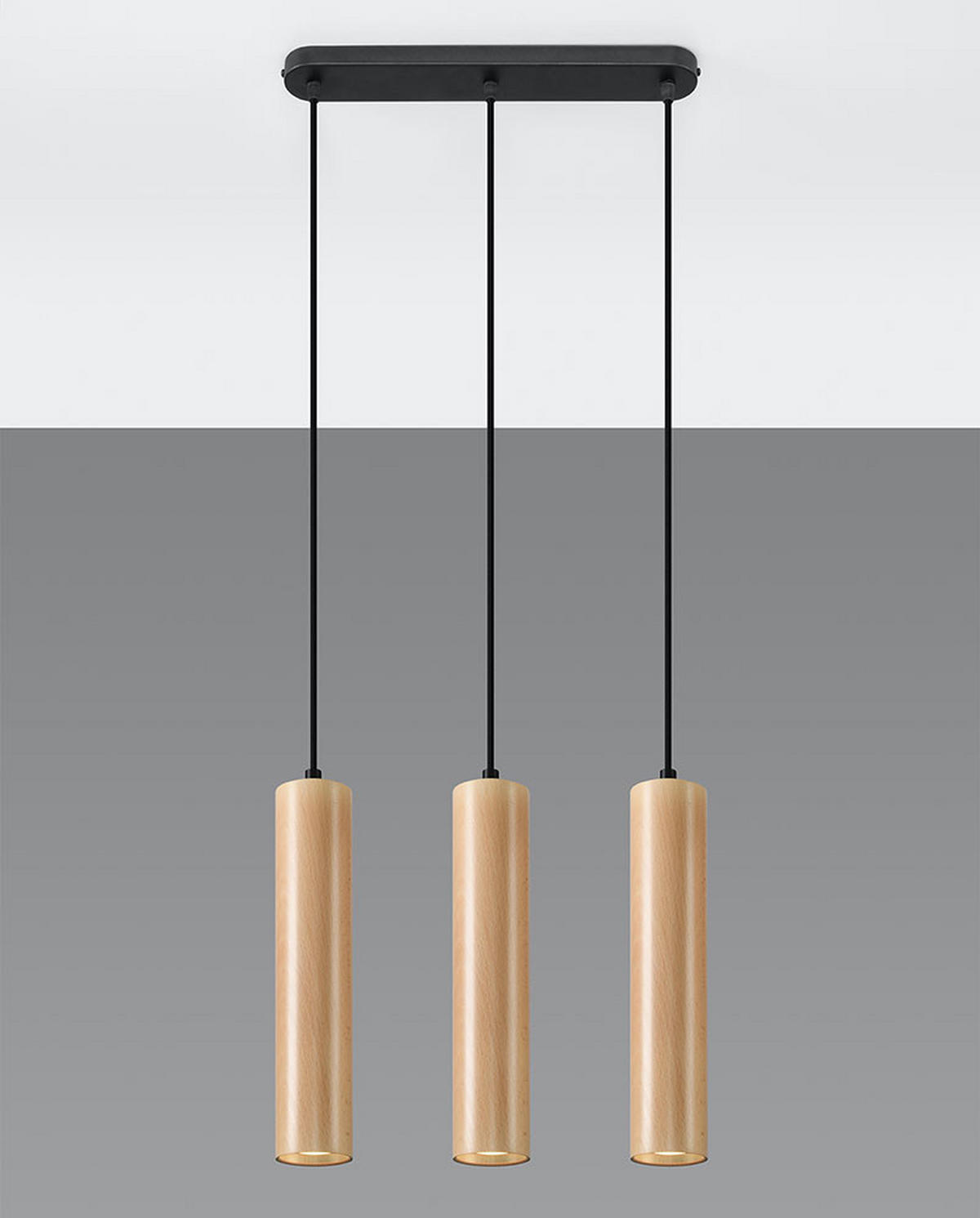 PENDELLEUCHTE Stahl Holz Schwarz 3-flammig - Braun, Holz (40/6/100cm)