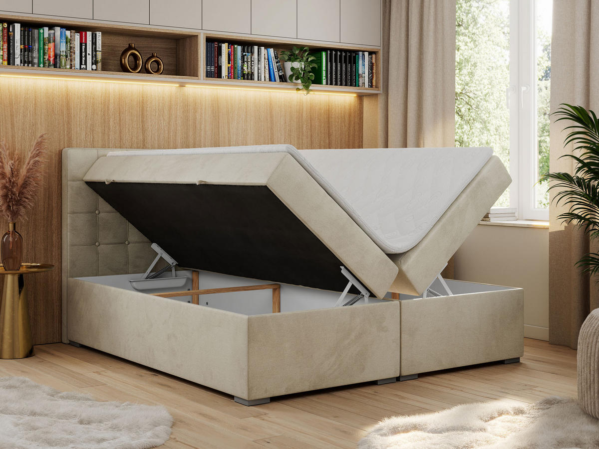 BOXBETT CARMEN 180/200 Beige Velvet - H3 - Beige, Holz/Textil (180/200cm) - MKS