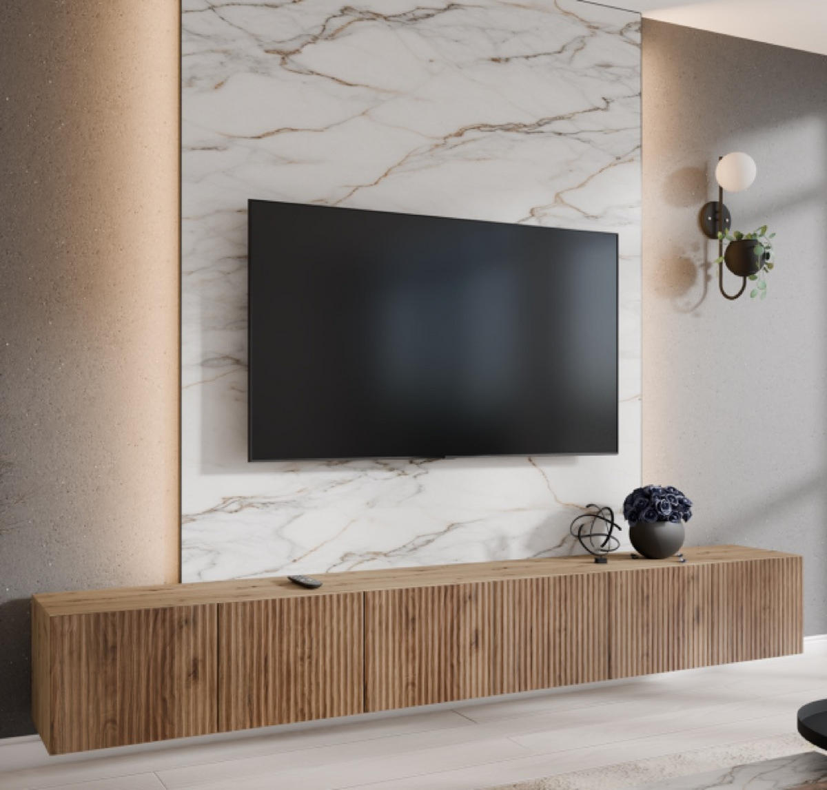 TV-LOWBOARD Artisan+Catania Eiche Geriffelt Geschlossen 300 cm - Braun, Holzwerkstoff (300/41/40cm) - Sepro Meble