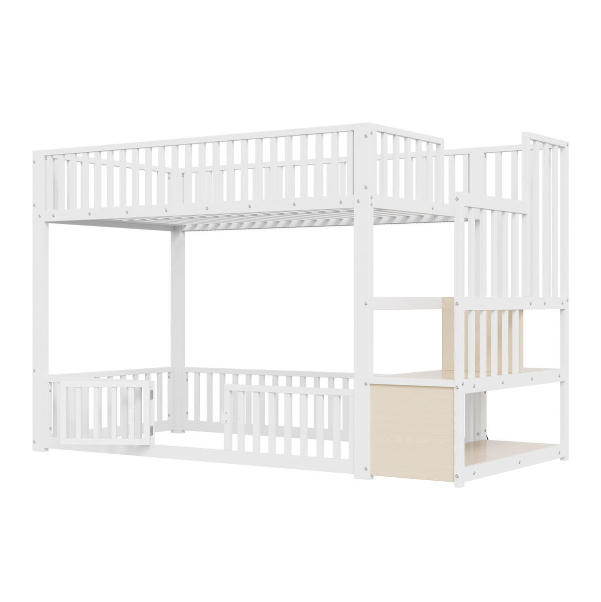 ETAGENBETT aus MDF und Metall 90x200 cm Weiß mit LED-Beleuchtung, Stauraumleiter und Schutzgittern - Weiß, Holzwerkstoff (90/200cm) - Modfu
