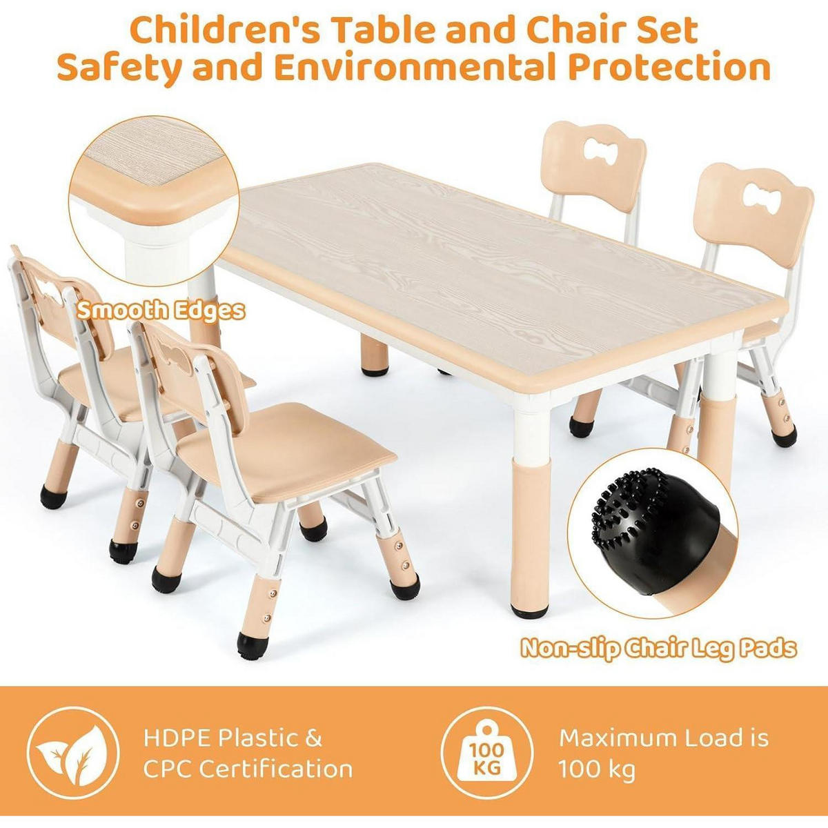 KINDERTISCH- und Stuhl-Set 5-teilig Höhenverstellbar Gelb 120 x 60 cm - Multicolor, Kunststoff (60/60/120cm)