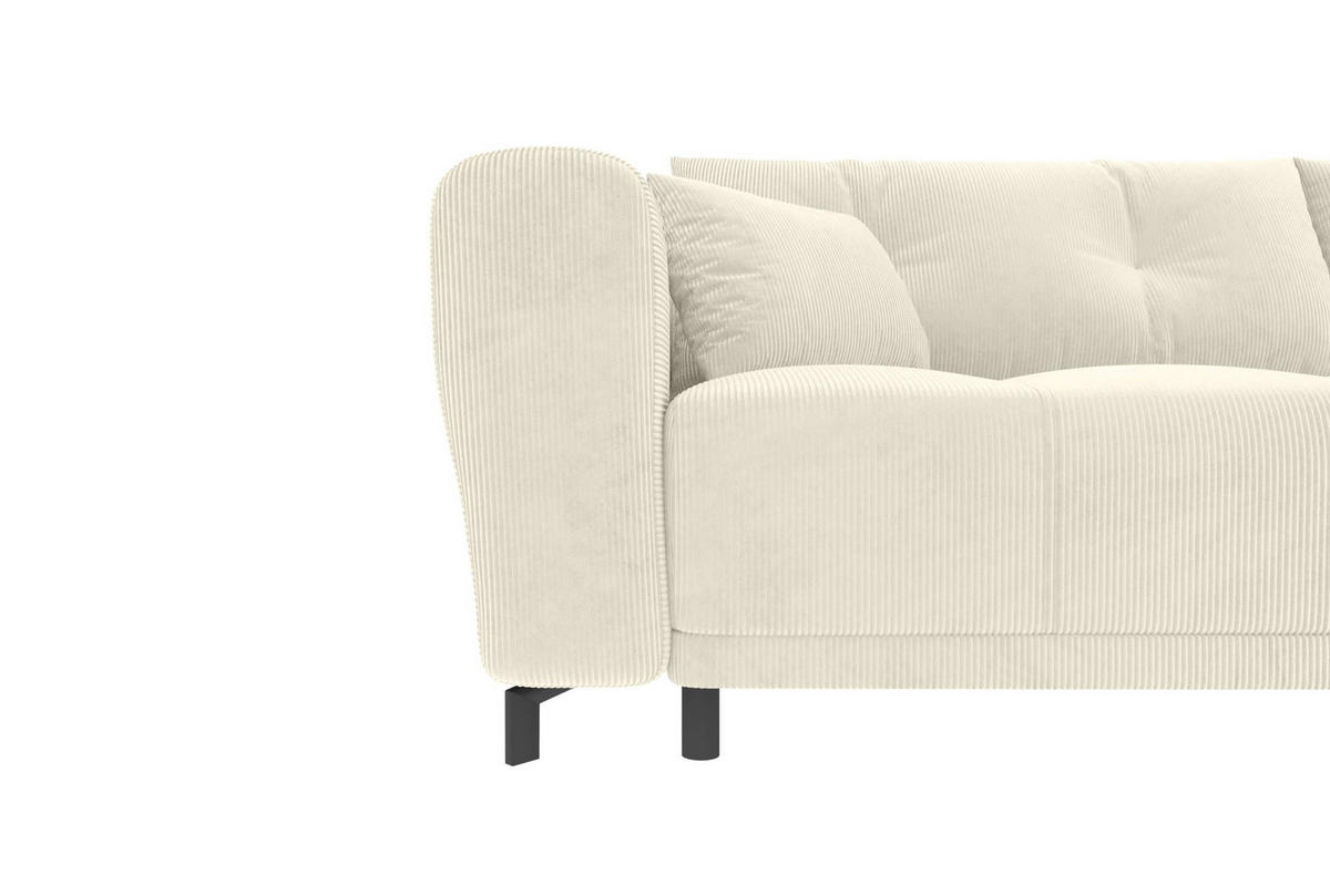 ECKSOFA Massimo Cordstoff Creme inkl. Schlaffunktion Rechts - Creme/Schwarz, Textil/Metall (246/177cm) - 99rooms