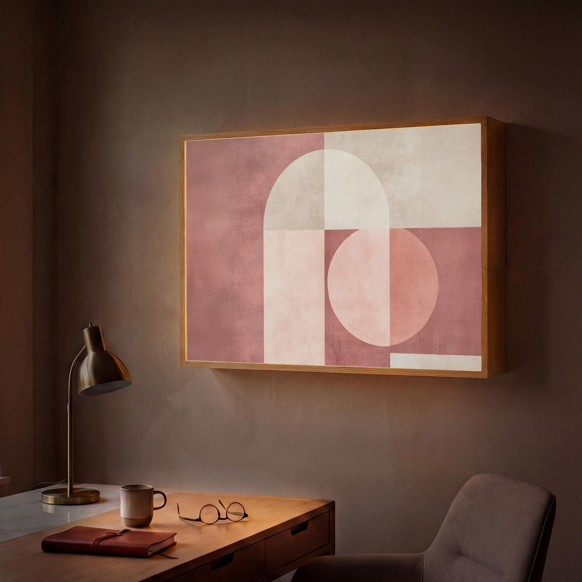 WANDLEUCHTE MIT AKKU Figuren - Abstrakt - Rosa 90x60 cm - Altrosa, Holzwerkstoff (90/60/8cm) - OnlyWow