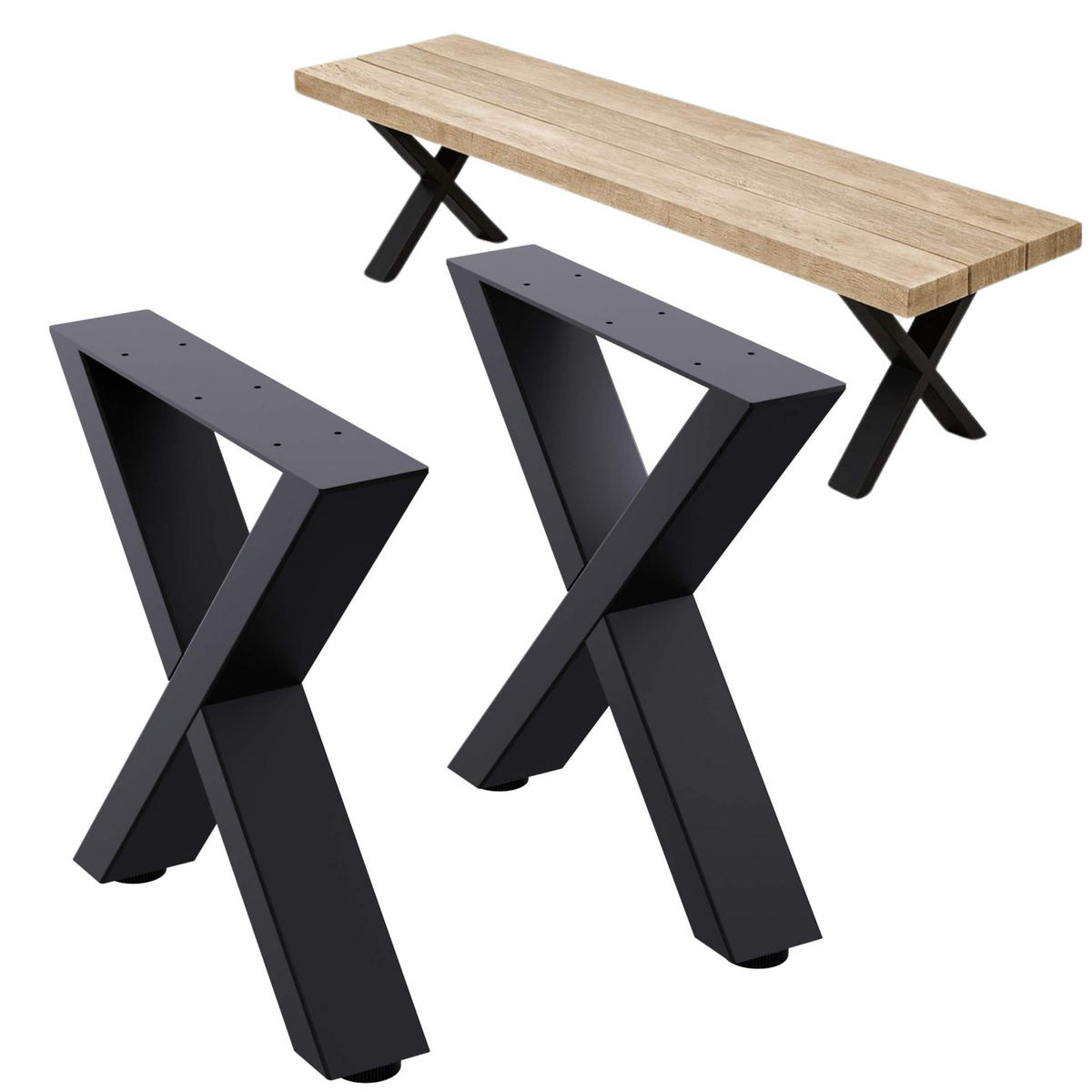 BANKGESTELL X-Form Metall Schwarz 40/43 cm - Schwarz, Metall (40/43/8cm) - DanDiBo