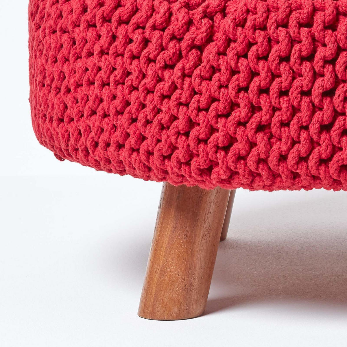 STRICK-HOCKER rot, rund 62/62/30 cm - Rot, Textil (62/30/62cm) - Homescapes