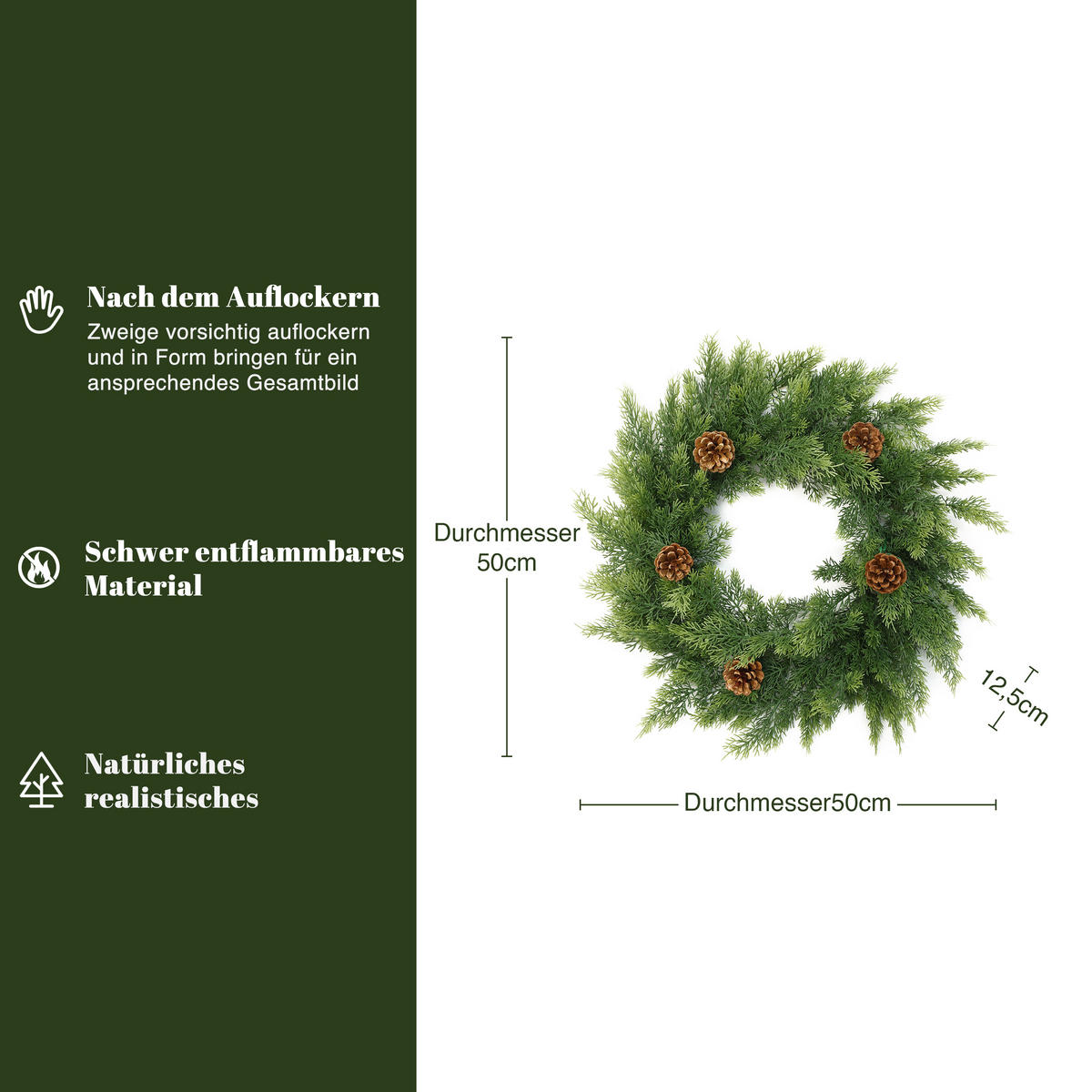 WEIHNACHTSKRANZ HTHD0296 - Grün, Kunststoff (52cm) - Hometopia