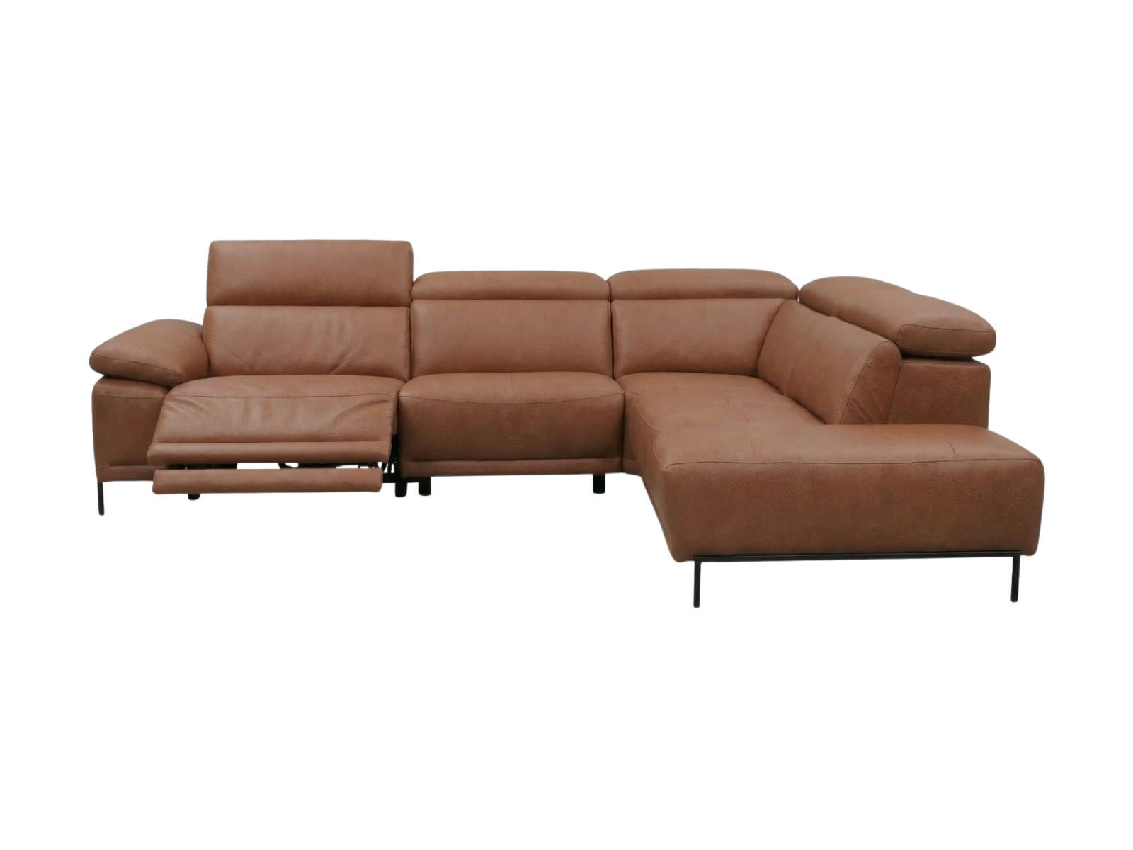 ECKSOFA Linus Echtleder mit 1 x Relaxfunktion Cognacbraun - Cognac, Leder/Metall (262/220cm)