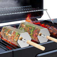 GRILLKORB 2-teiliges Set Edelstahl mit Holzgriff - Multicolor, Metall (15/10/25cm)