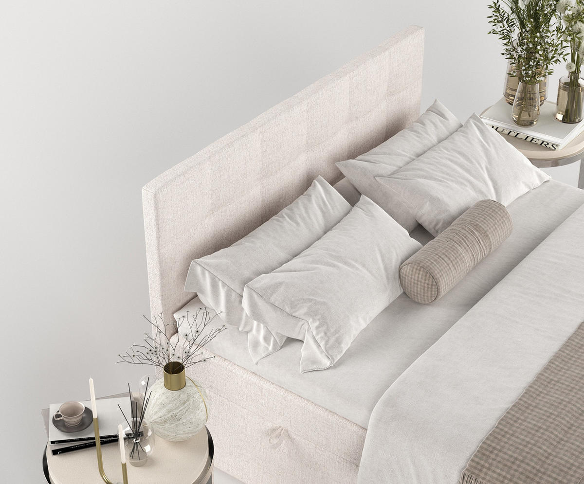 BOXBETT Tari Beige 160/200 cm mit Matratze und Topper - Beige/Schwarz, Holz/Holzwerkstoff (160/200cm) - Maison de Reve