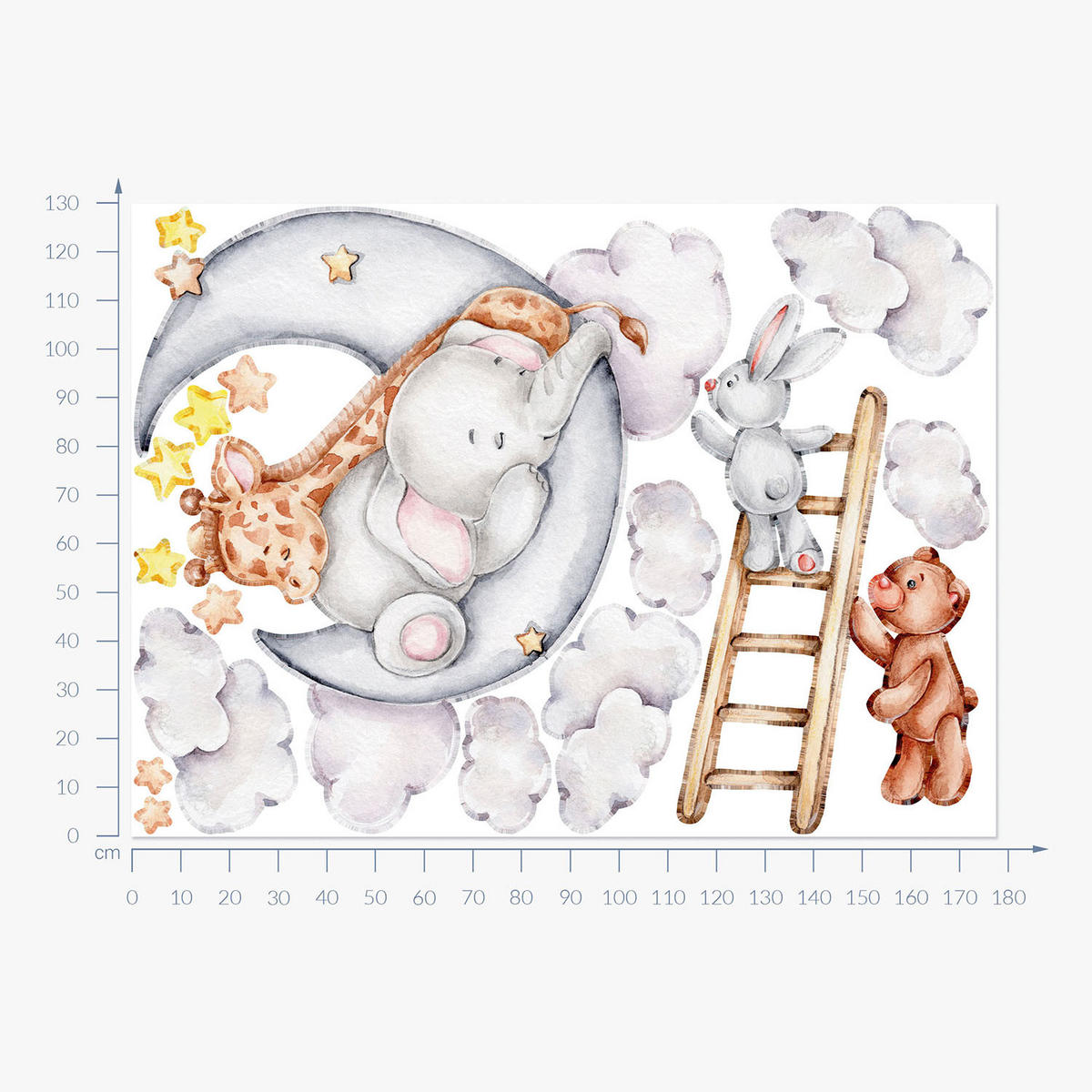 WANDAUFKLEBER 130x177cm - Mond, Wolken, Sterne - Multicolor, Kunststoff (130/177/0.1cm) - Wallfluent