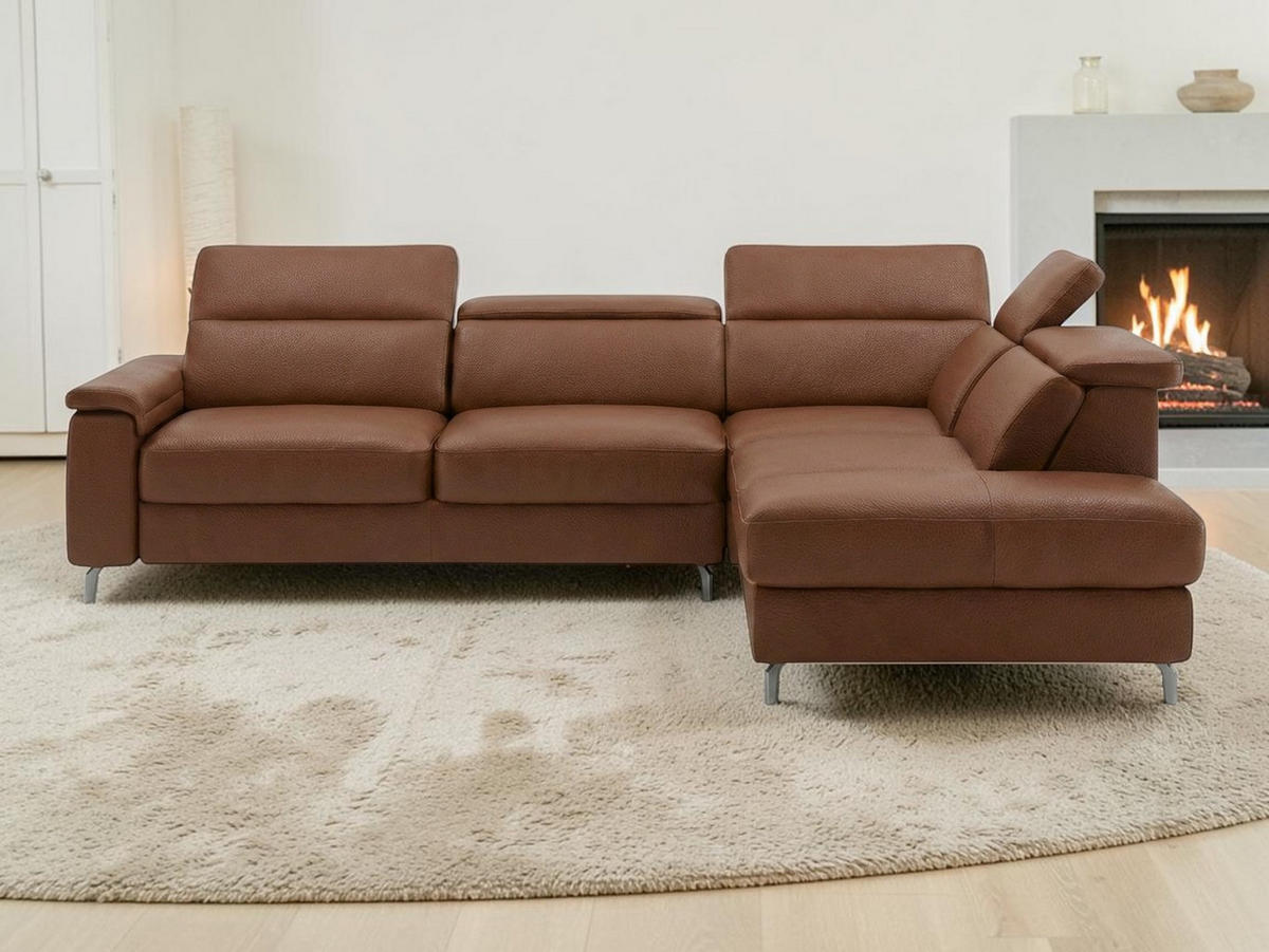 ECKSOFA Ambassador Echtleder Cognacbraun - Cognac, Leder/Metall (272/224cm)