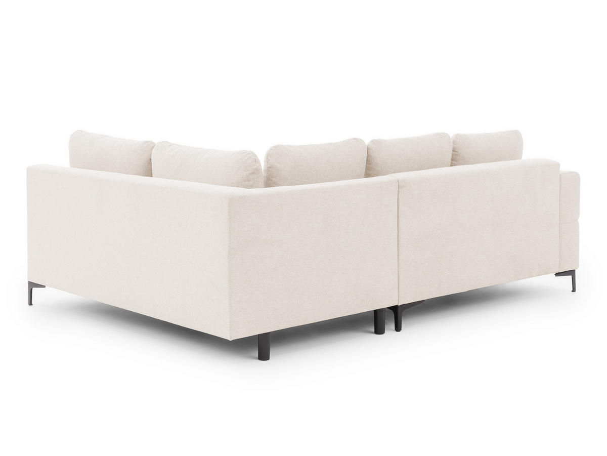 ECKSOFA inkl. Hocker Cardea mit Schlaffunktion in Bubble-Optik aus weichem Creme Strukturstoff und hohem Sitzkomfort - Ottomane rechts - Creme/Schwarz, Holz/Textil (230/170cm) - S-Style Möbel