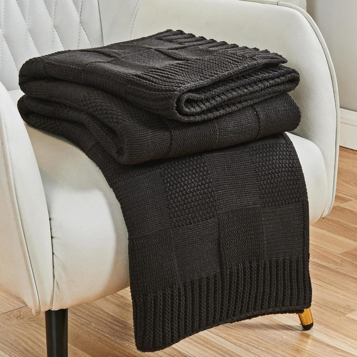 STRICKDECKE – 70 x 100 cm – Schwarz - Schwarz, Textil (70/100cm)