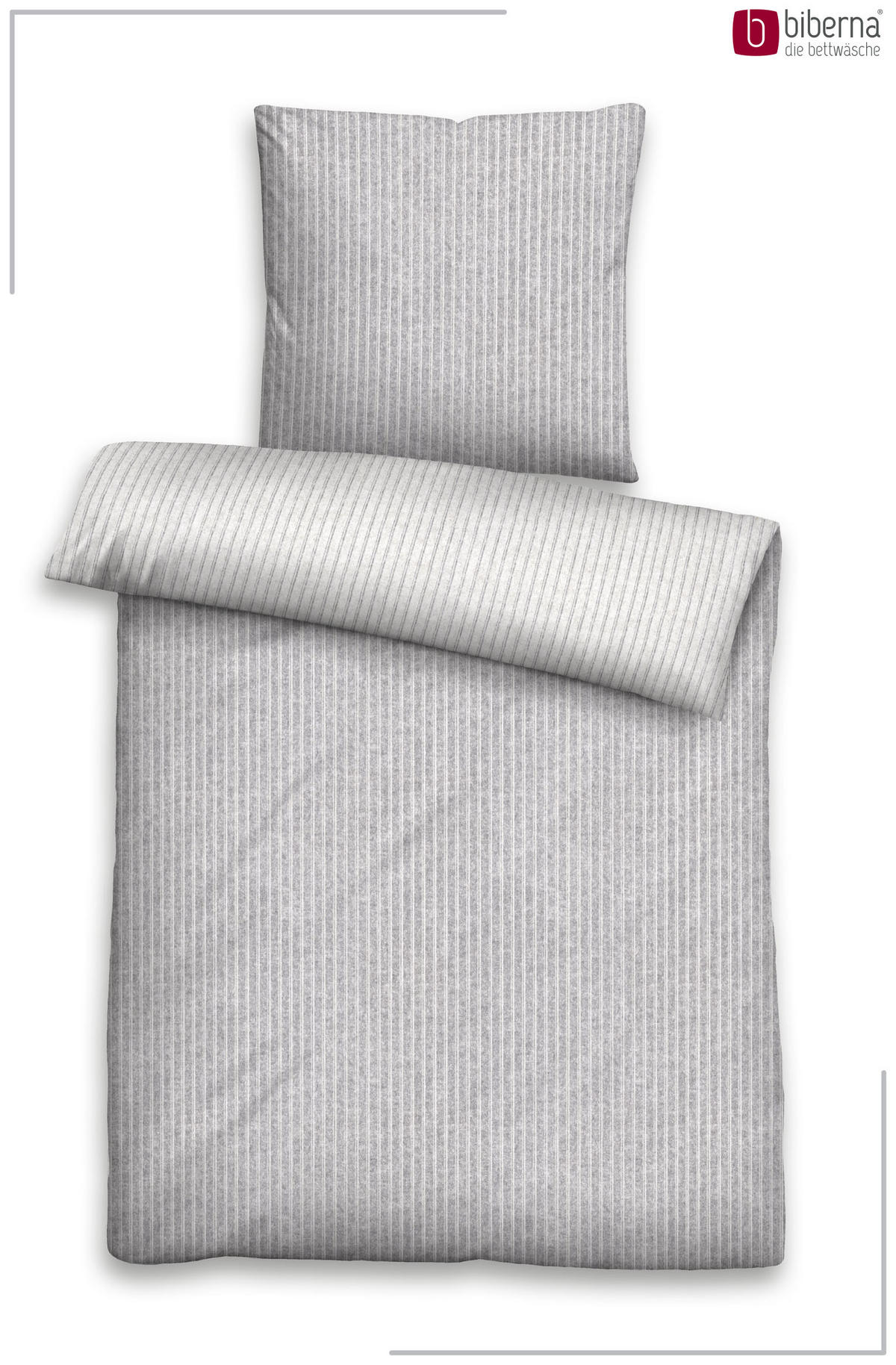 BETTWÄSCHE-GARNITUR Premium Melange Webstreifen sturmgrau, 155x200 cm + 80x80 cm - Grau, Textil (155/200cm) - biberna