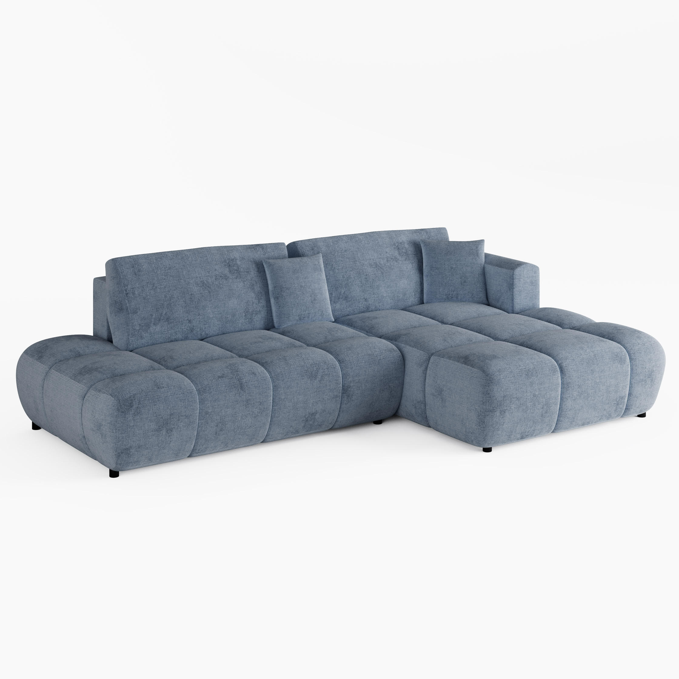 ECKSOFA BARI Rechts Blau Chenille-Stoff L-Form Couch mit Schlaffunktion & Bettkasten - Blau/Schwarz, Holz (280/170cm) - Barchello