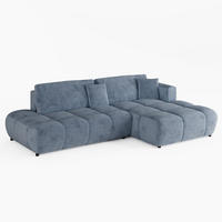 ECKSOFA BARI Rechts Blau Chenille-Stoff L-Form Couch mit Schlaffunktion & Bettkasten - Blau/Schwarz, Holz (280/170cm) - Barchello