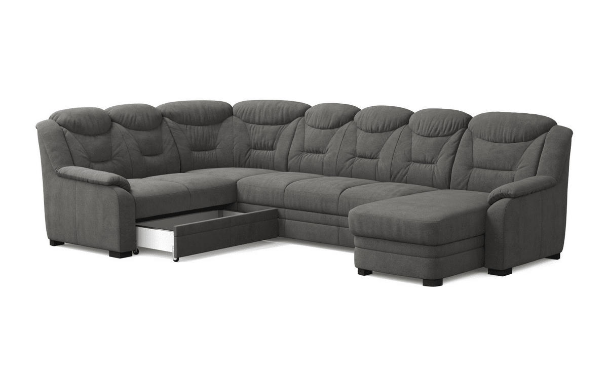 WOHNLANDSCHAFT mit Schlaffunktion und Bettkasten – weiches Chenille-Gewebe - Dunkelgrau/Anthrazit, Holz/Kunststoff (330/99/211cm) - Cotta