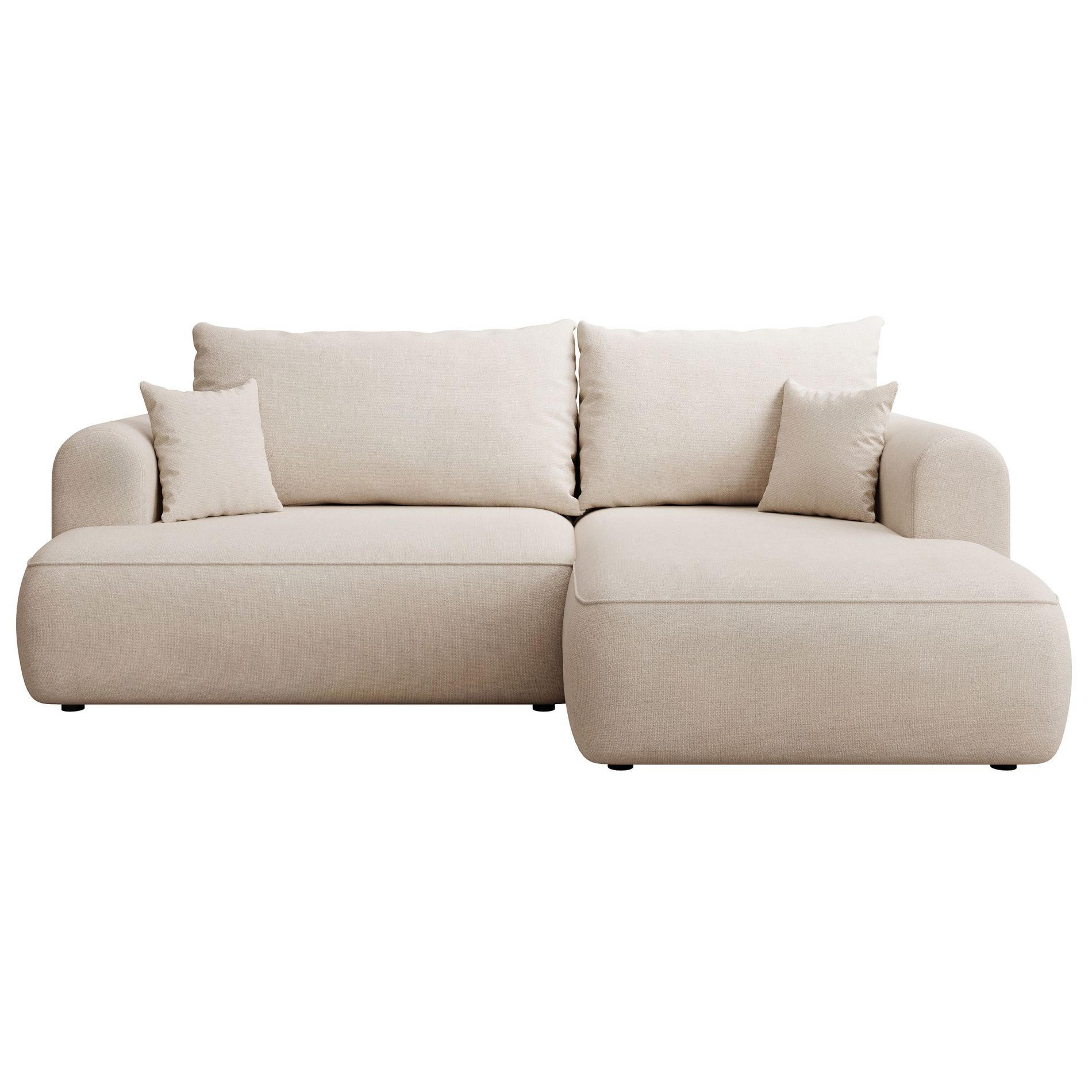 ECKSCHLAFSOFA Ovo Mini Creme Easy-Clean-Chenille-Bezug - Creme/Schwarz, Kunststoff/Textil (238/156cm) - Selsey