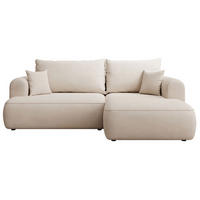 ECKSCHLAFSOFA Ovo Mini Creme Easy-Clean-Chenille-Bezug - Creme/Schwarz, Kunststoff/Textil (238/156cm) - Selsey
