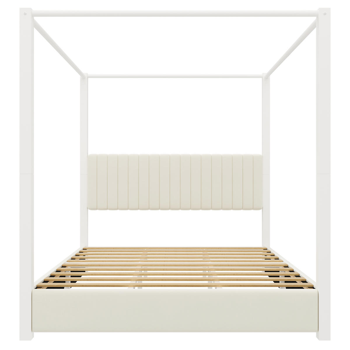 POLSTERBETT 180/200 cm in Beige & Weiß mit Himmelbettgestell und Kopfteil - Beige/Weiß, Holzwerkstoff/Textil (180/200cm) - WISHDOR