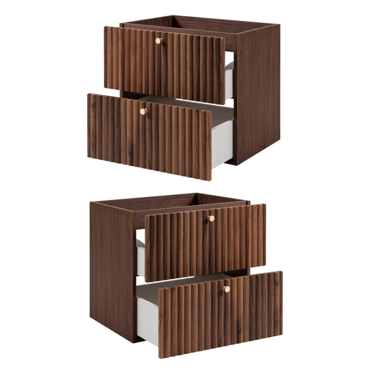 WASCHBECKENUNTERSCHRANK BELLO geriffelt Walnuss 60/57/46 cm - Walnussfarben, Holzwerkstoff/Metall (60.2/57/46cm) - Rodan