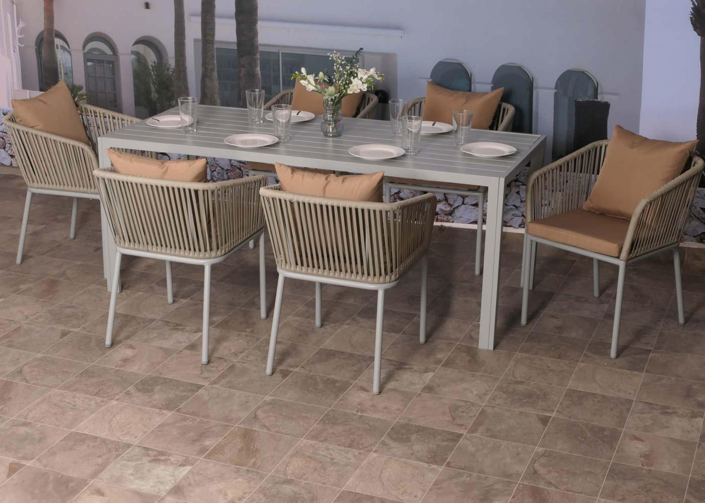 GARTENGARNITUR Grau, Taupe 7-teilig-Set - Taupe/Grau, Metall - MCW