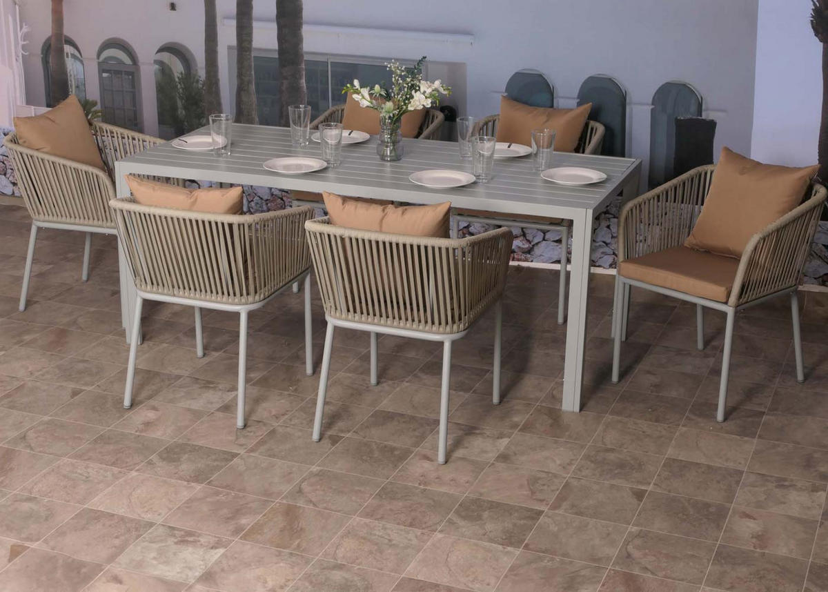 GARTENGARNITUR Grau, Taupe 7-teilig-Set - Taupe/Grau, Metall - MCW