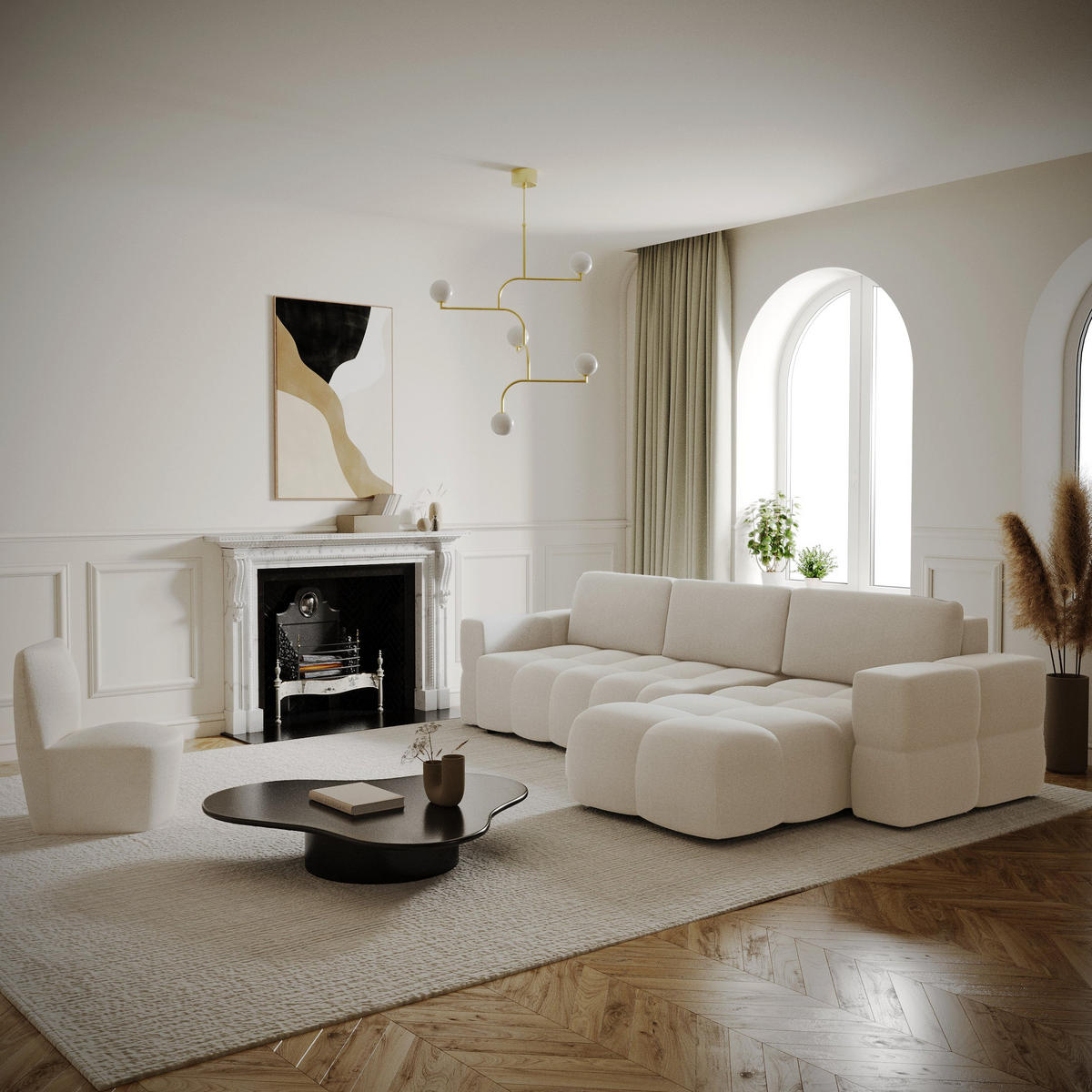 ECKSOFA RECHTS SCHLAFSOFA Mit Stauraum Stoff creme 286 cm - Creme, Textil (286/169cm) - Sia Home