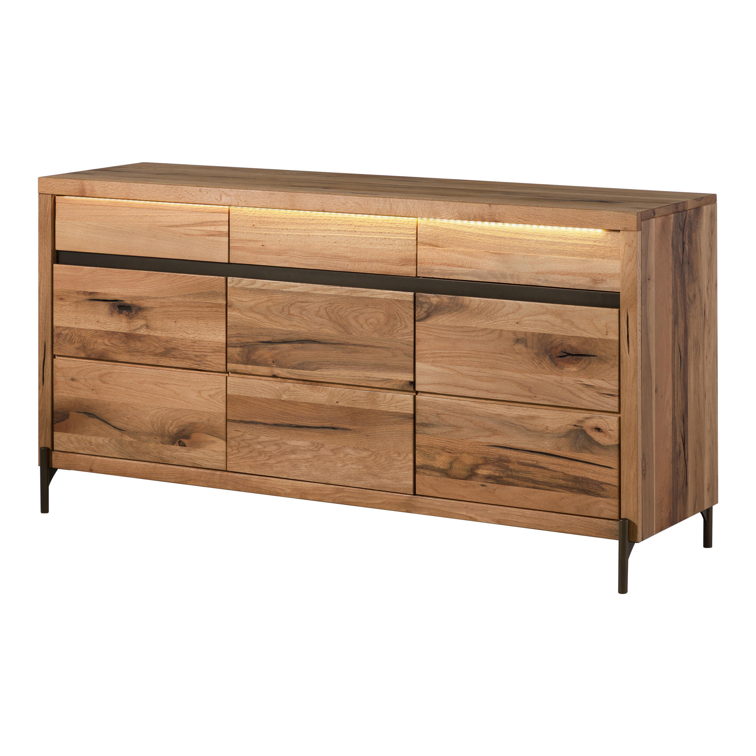 SIDEBOARD Wild-/Zerreiche 155x47x80 natur geölt MONTREUX LUX #100 - Naturfarben, Holz (155/80/47cm) - Massivmoebel24