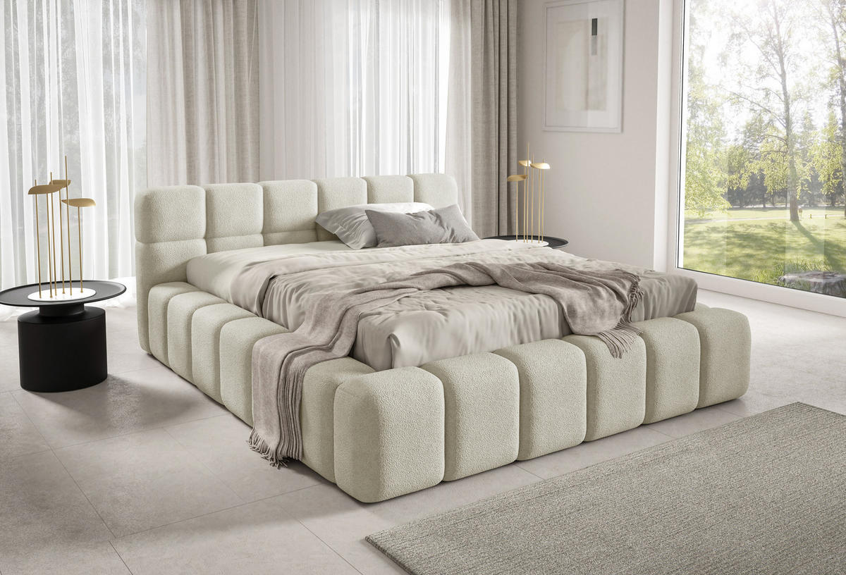 POLSTERBETT NUBO PREMIUM 180x200 cm mit Bettkasten – Stoff QUELLE 02 - Beige, Holz (180/200cm) - Dekori_Interiors