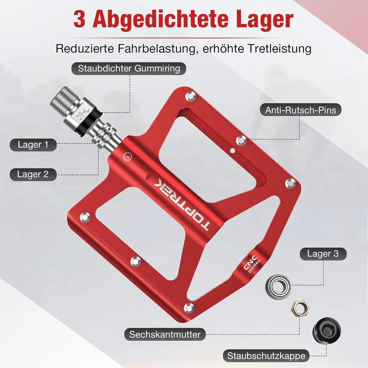 FAHRRADPEDALE Set CNC Aluminium Rot 9/16 Zoll - Rot, Metall (10.2/1.5/12.5cm)
